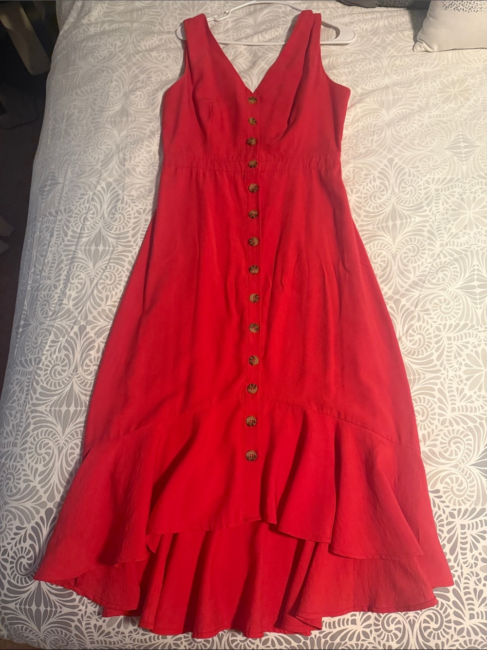 GILLI Red Button-Front Midi Dress